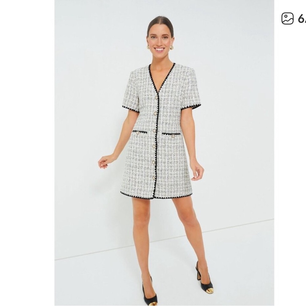 Pomander Place by Tuckernuck White Tweed Josephine Dress sz M Short Sleeve Mini